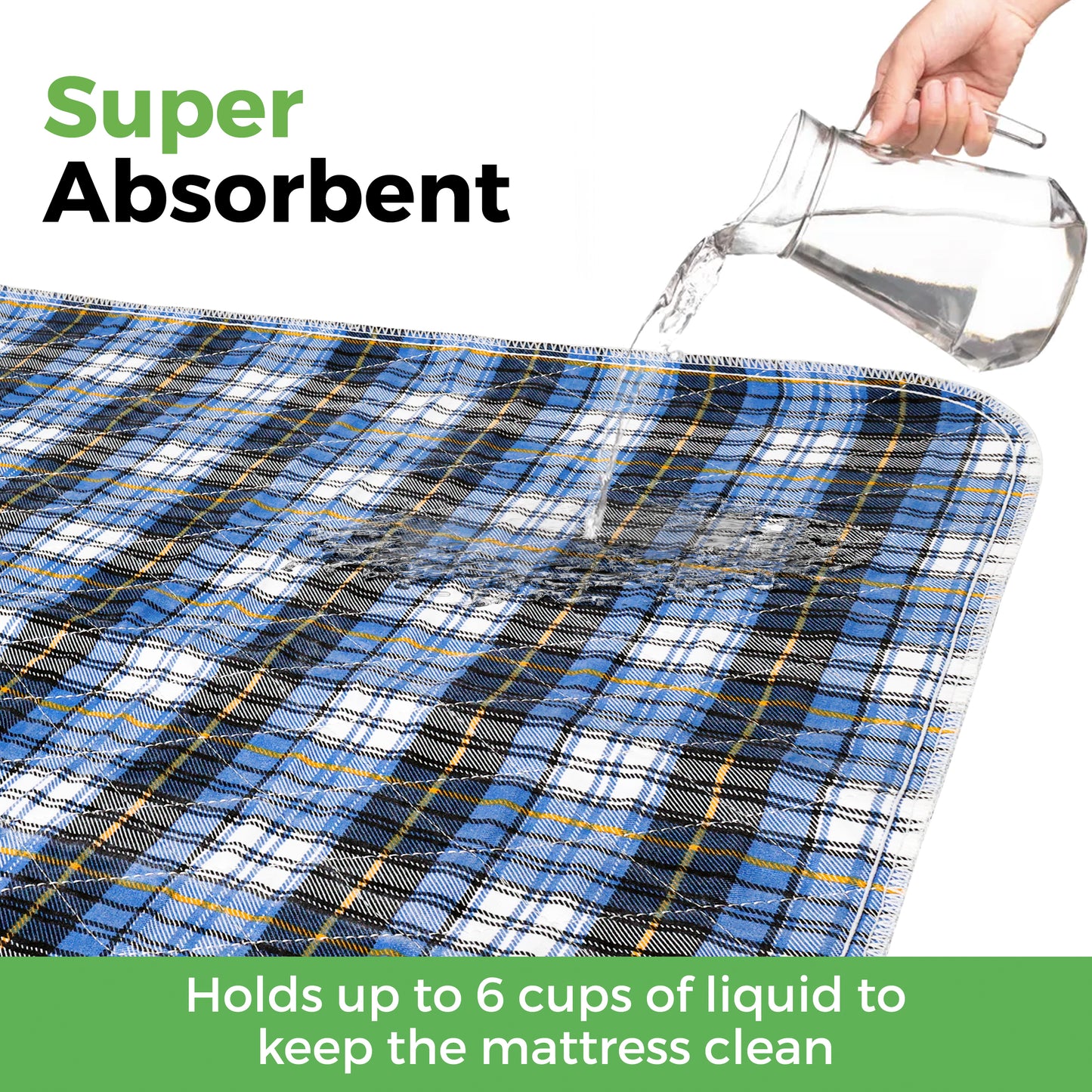 AbleUplift Incontinence Bed Pad Blue Plaid Super Absorbent Keep Mattress Clean