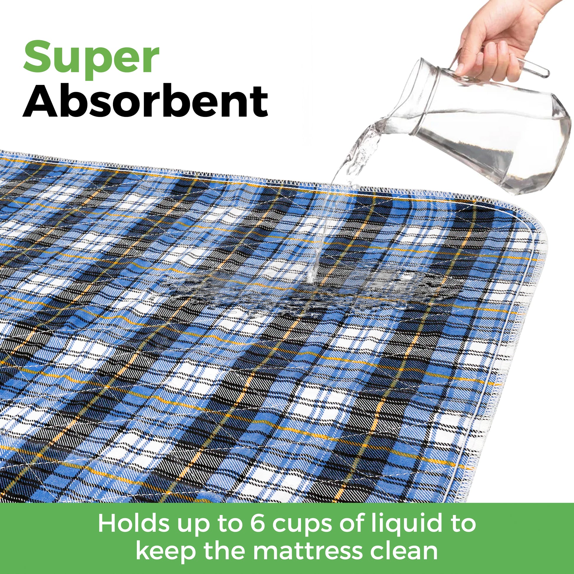 AbleUplift Incontinence Bed Pad Blue Plaid Super Absorbent Keep Mattress Clean