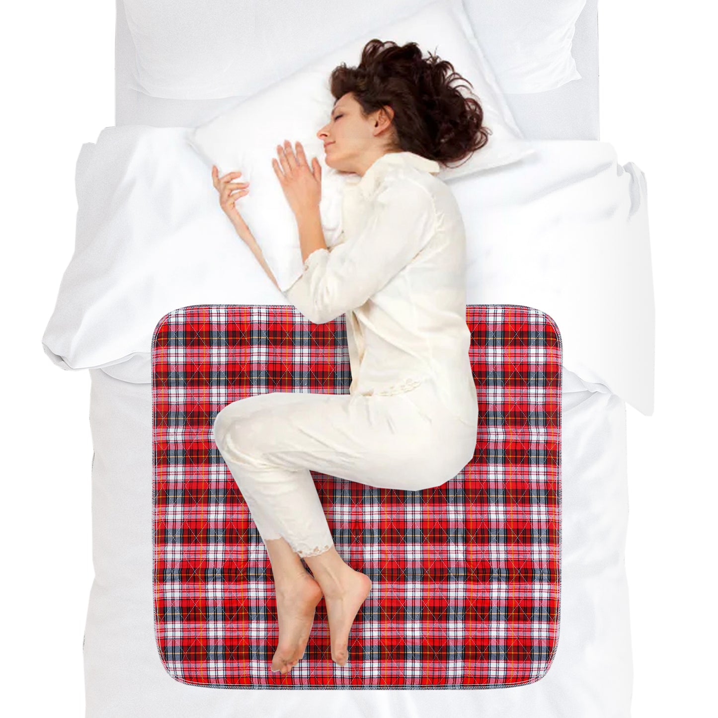 AbleUplift Incontinence Bed Pad with Person in Bed - Red Plaid color