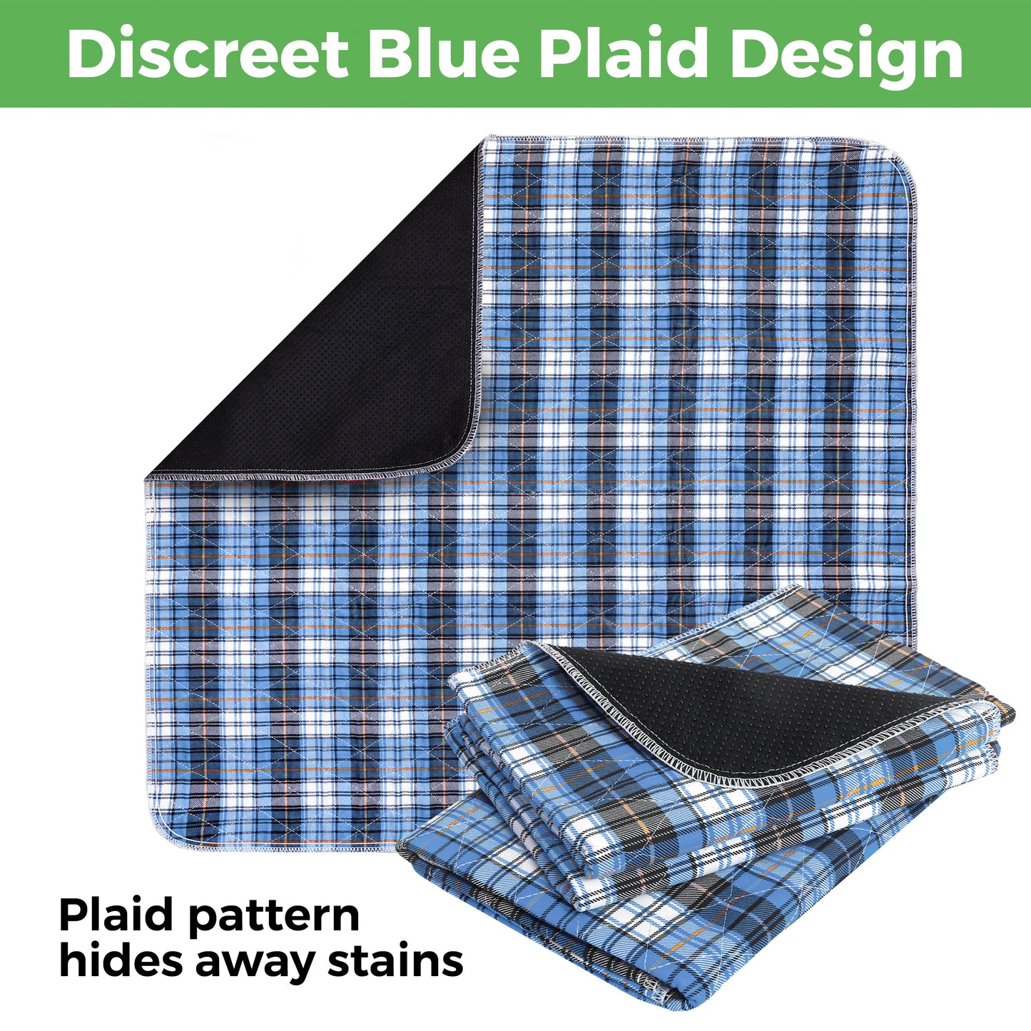 AbleUplift Incontinence Bed Pad Discreet Blue Plaid Design