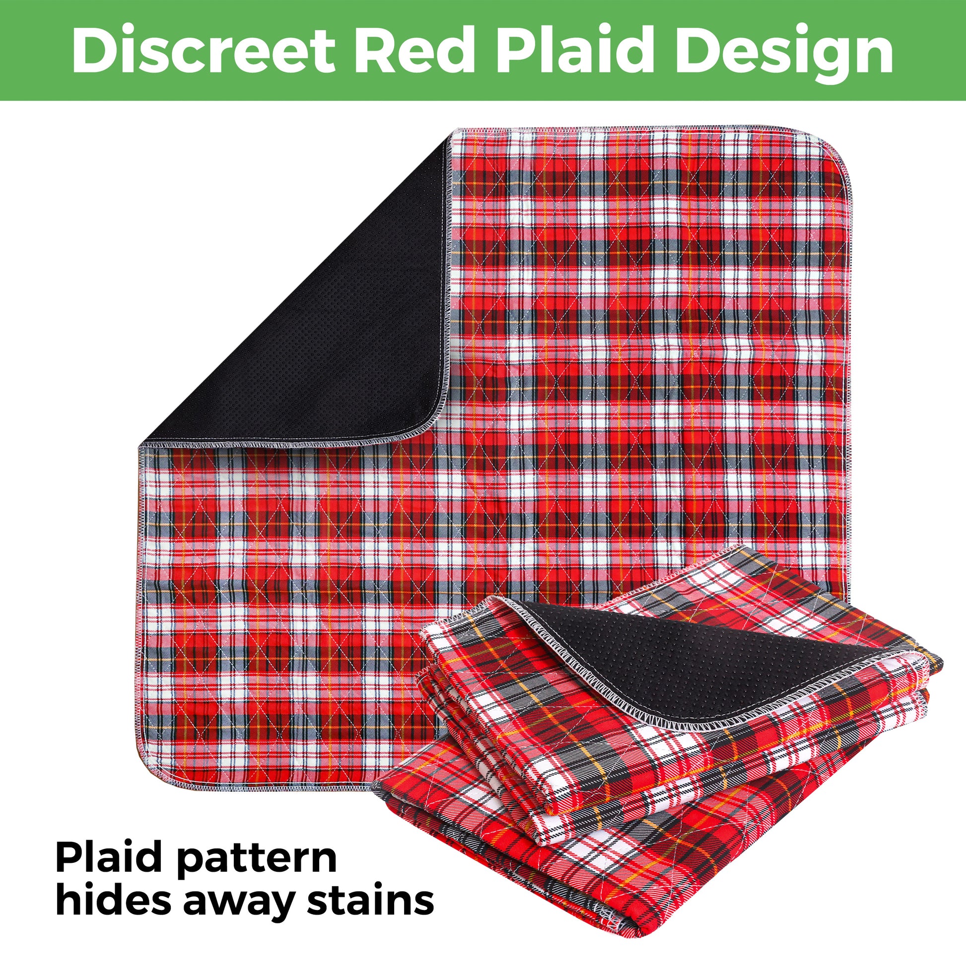 AbleUplift Incontinence Bed Pad Discreet Red Plaid Design