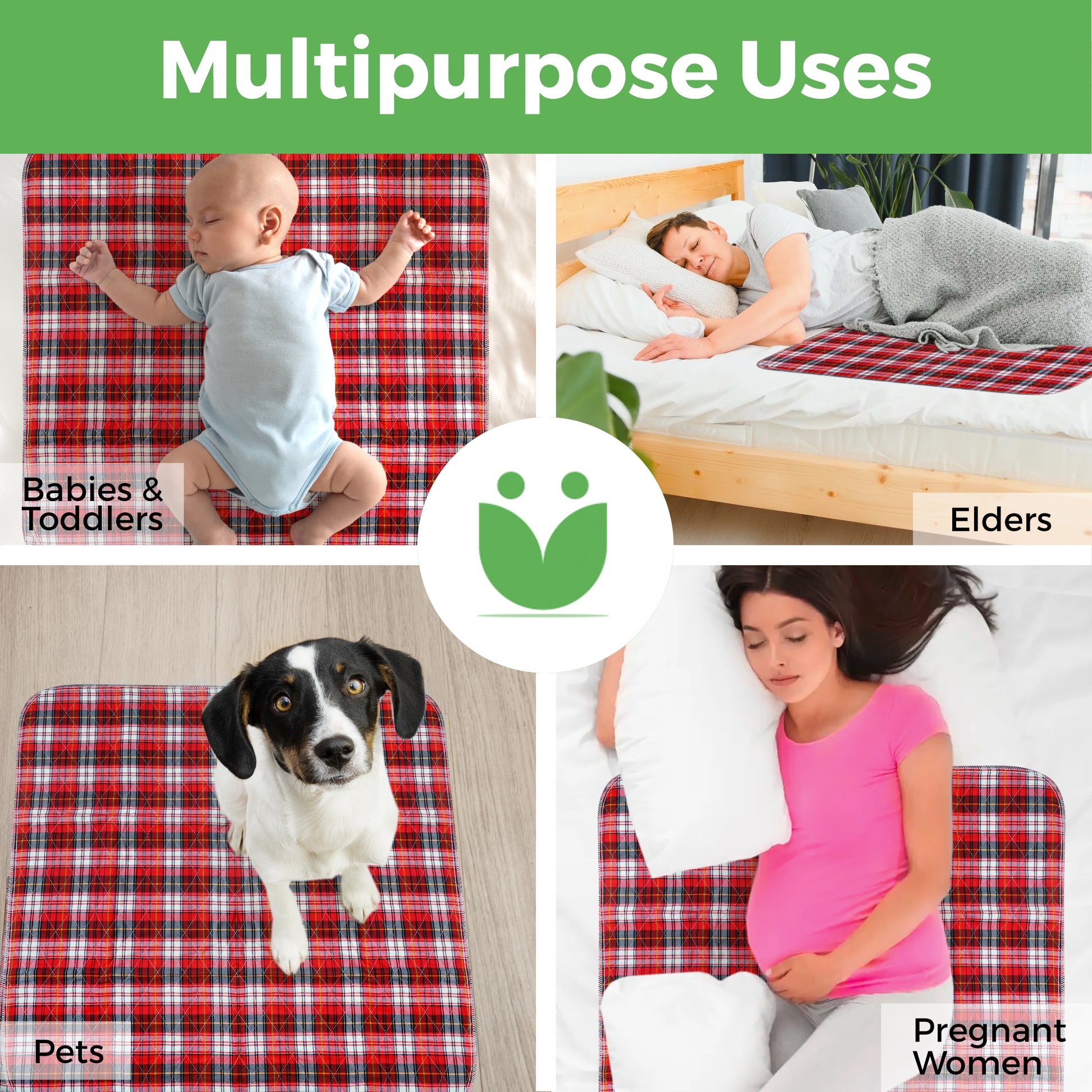 AbleUplift Incontinence Bed Pad Red Plaid Color Multipurpose Uses for baby, elders, pets, pregnant women