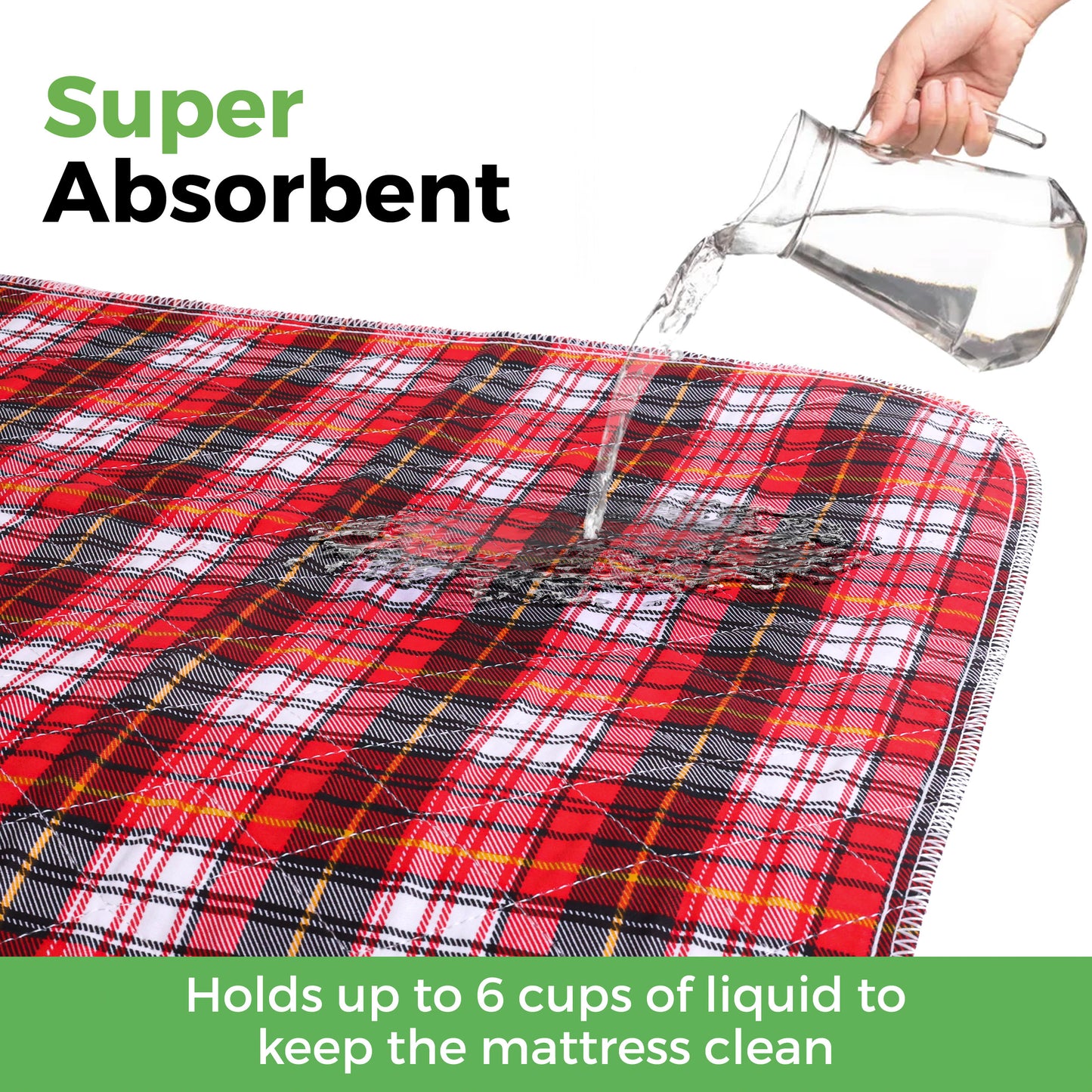 AbleUplift Incontinence Bed Pad Red Plaid Super Absorbent Keep Mattress Clean