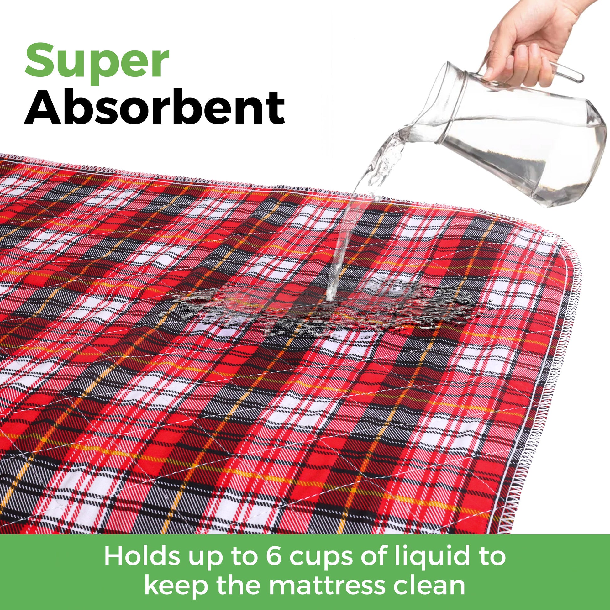 AbleUplift Incontinence Bed Pad Red Plaid Super Absorbent Keep Mattress Clean