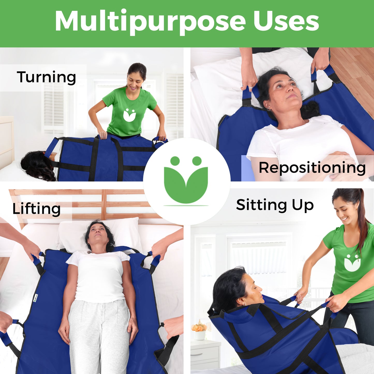 AbleUplift Positioning Bed Pad Blue, multipurpose uses for turning, repositioning, sitting up, lifting