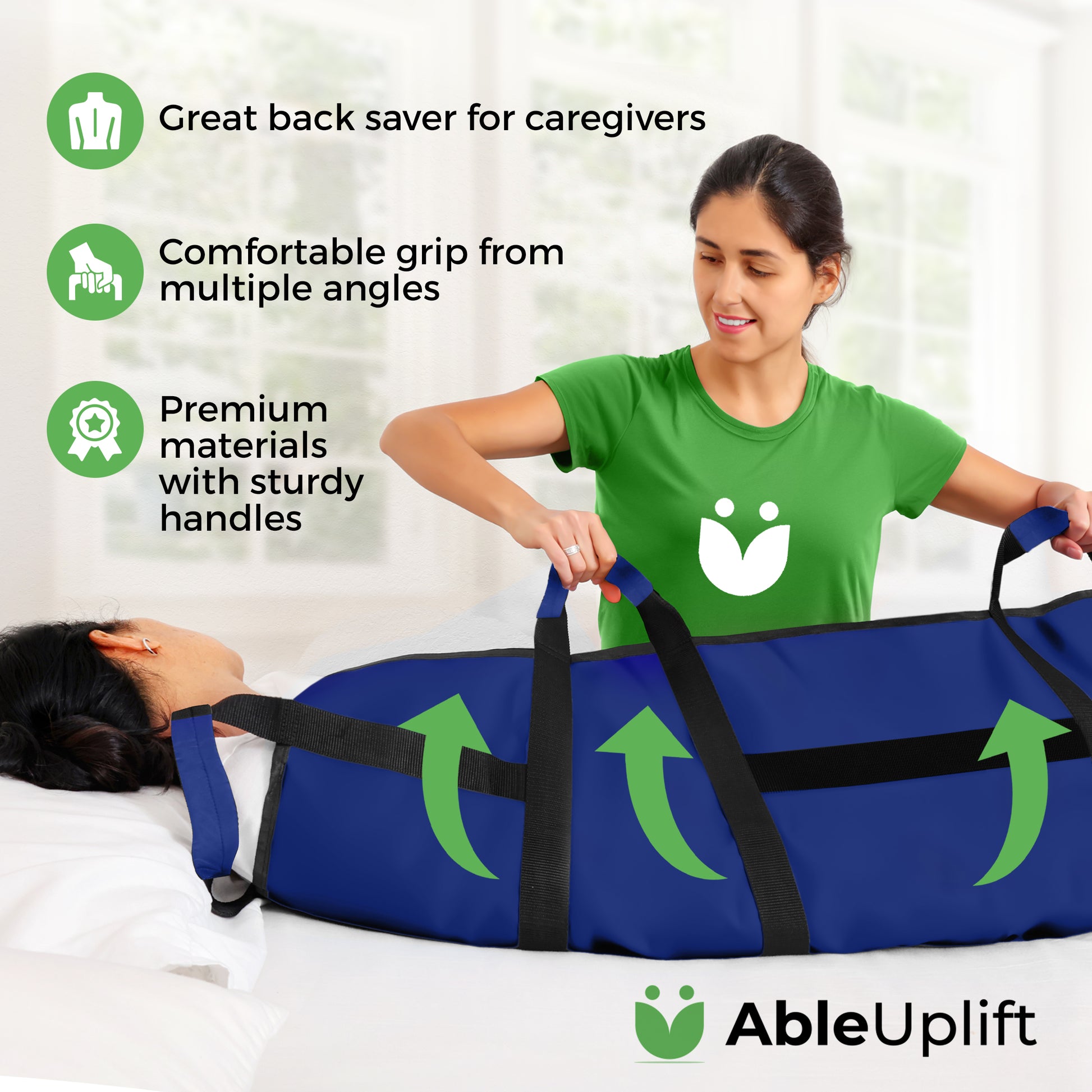 AbleUplift Positioning BedPad Blue, turning patient, back saver for caregivers 