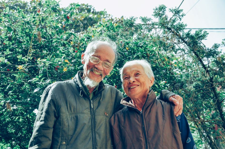 happily smiling old couple